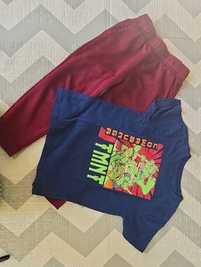Nickelodeon Navy TMNT Graphic Tee with Bright Multi Accents With Warm Joggers